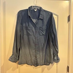 Cato Denim-Look Button-Down Shirt in Blue